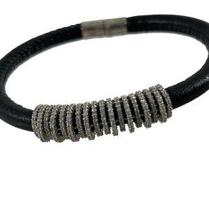 QG CZ 925 Italy Bracelet Bangle Rhinestones Black Magnetic Closure Flaw